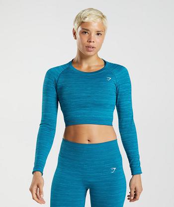 Corp Tops Gymshark Adapt Marl Seamless Long Sleeve Mujer Azules Gris Oscuro Azules | CO 2488UZG